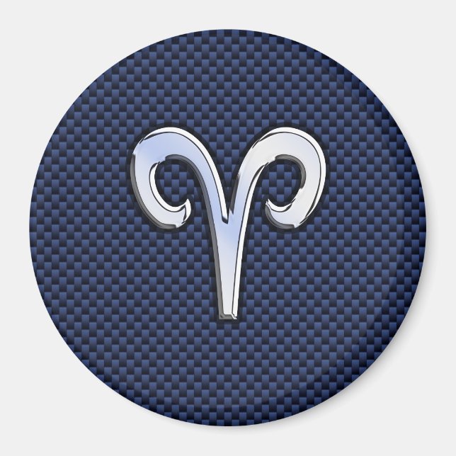 Aries Zodiac Symbol Navy Blue Carbon Fibre Style Magnet (Front)