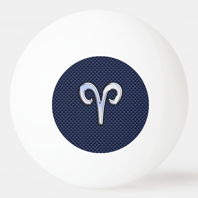 Aries Zodiac Symbol Navy Blue Carbon Fibre Style Ping Pong Ball (Front)