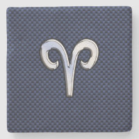 Aries Zodiac Symbol Navy Blue Carbon Fibre Style