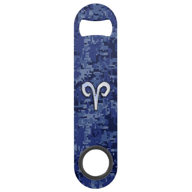 Aries Zodiac Symbol on Navy Blue Digital Camo (Front)