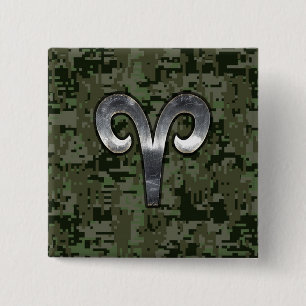 Aries Zodiac Symbol Woodland Digital Camouflage 15 Cm Square Badge