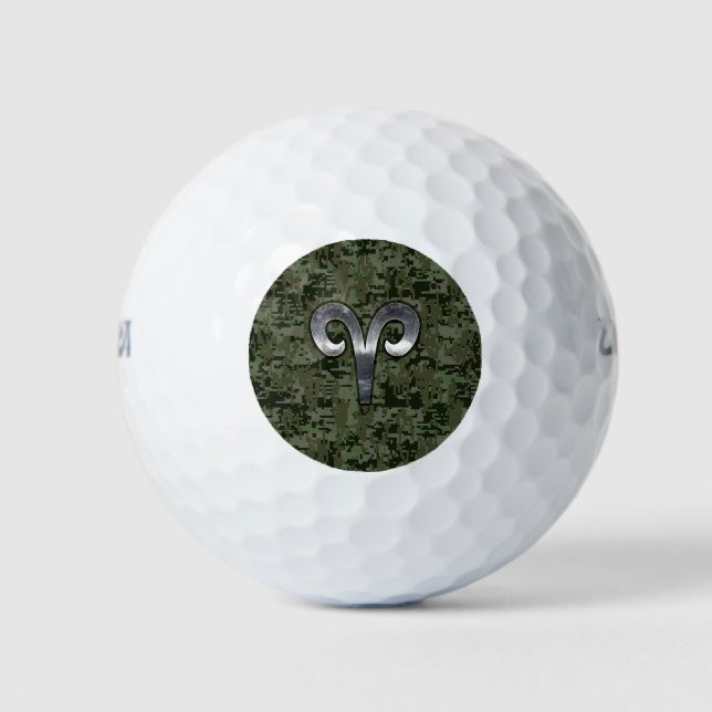 Aries Zodiac Symbol Woodland Digital Camouflage Golf Balls (Front)