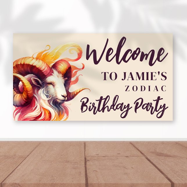 Aries Zodiac Themed Birthday Party Welcome Sign (Aries Zodiac-Themed Party Suite | Coordinate with Decor Like This Customizable Welcome Banner!)