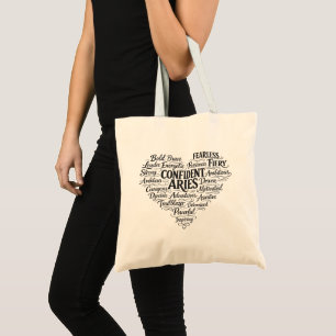 Aries Zodiac Tote Bag Word Cloud Design