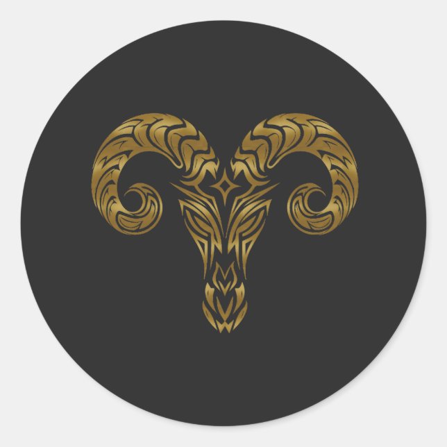Aries Zodiac - Tribal Gold Classic Round Sticker (Front)