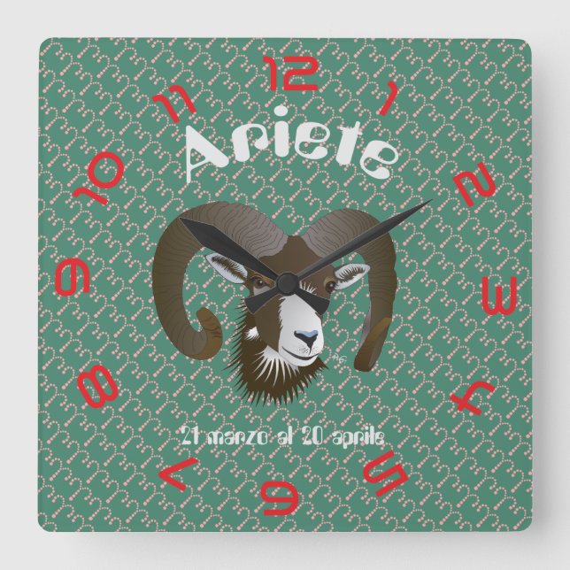 Ariete 21 marzo al 20 aprile Orologio Square Wall Clock (Front)