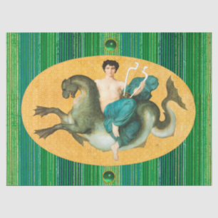 ARION ON A SEA HORSE HOLDING A LYRA Green Stripes Tissue Paper