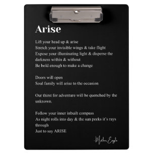 Arise poem poetry black white wall art decor clipboard