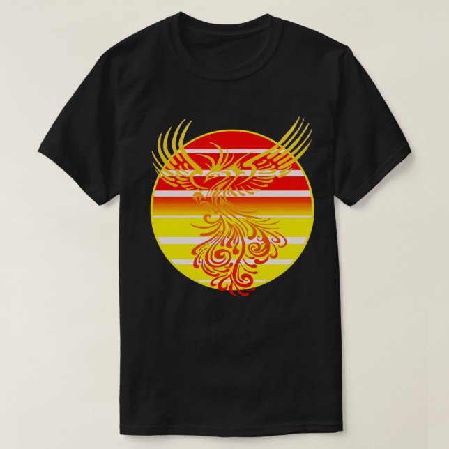 Arising Anew Phoenix and Retro Sunrise Vector Art  T-Shirt (Design Front)