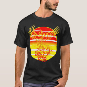 Arising Anew Phoenix and Retro Sunrise Vector Art  T-Shirt