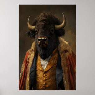 Aristocratic Bison Portrait, Funny Animal Poster