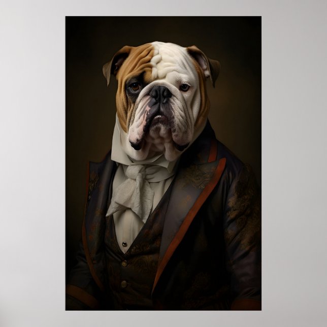 Aristocratic Bulldog Portrait, Funny Renaissance Poster (Front)