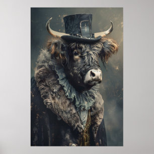 Aristocratic Highland Cow Portrait, Renaissance Poster