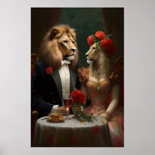 Aristocratic Lion Couple Print, King and Queen Poster