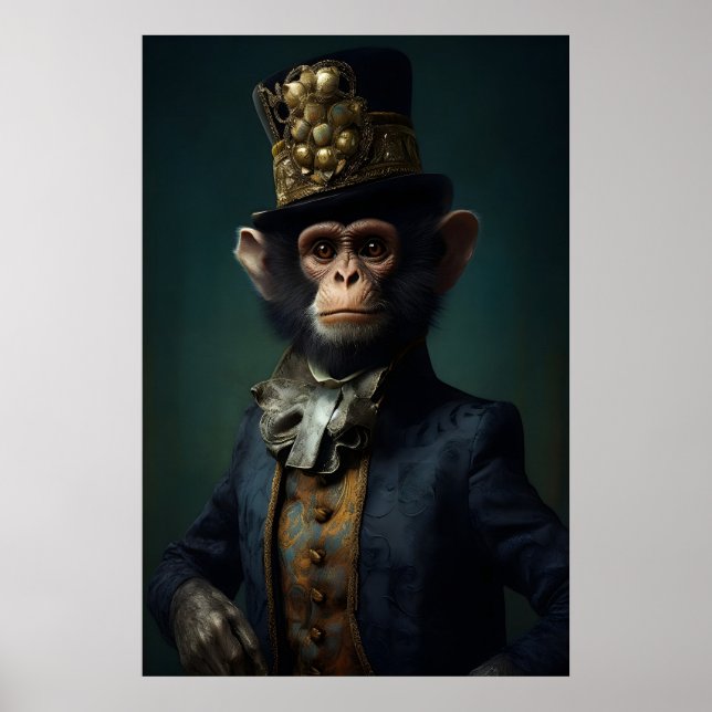 Aristocratic Monkey Print, Renaissance Animal Poster (Front)