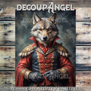 Aristocratic Wolf with a Red Cloak -Decoupage- Tissue Paper