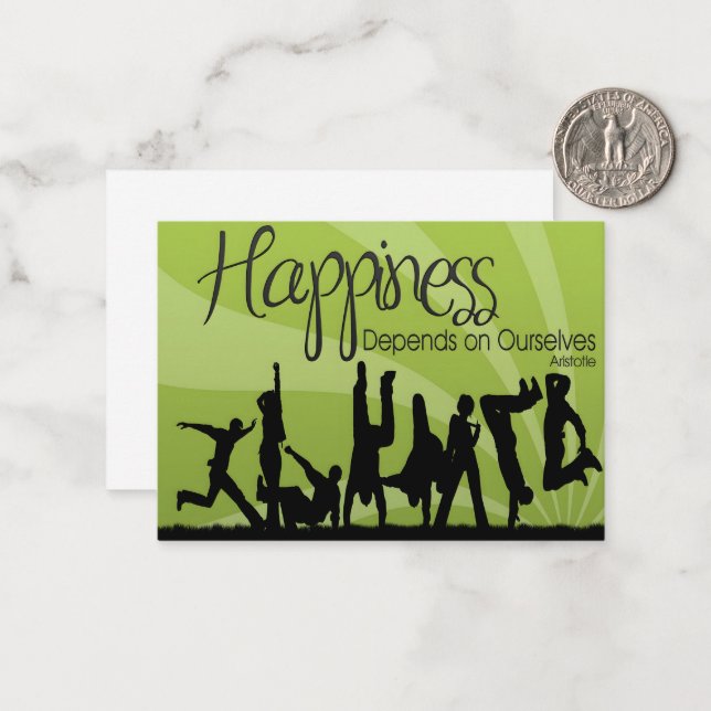Aristotle Inspirational Quote "Happiness" Card (Front/Back In Situ)