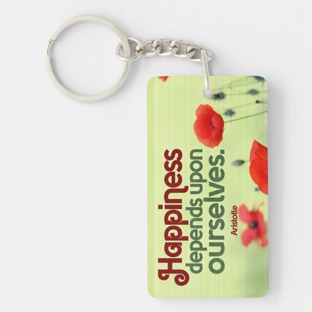 Aristotle Inspirational Quote "Happiness" Key Ring (Front)