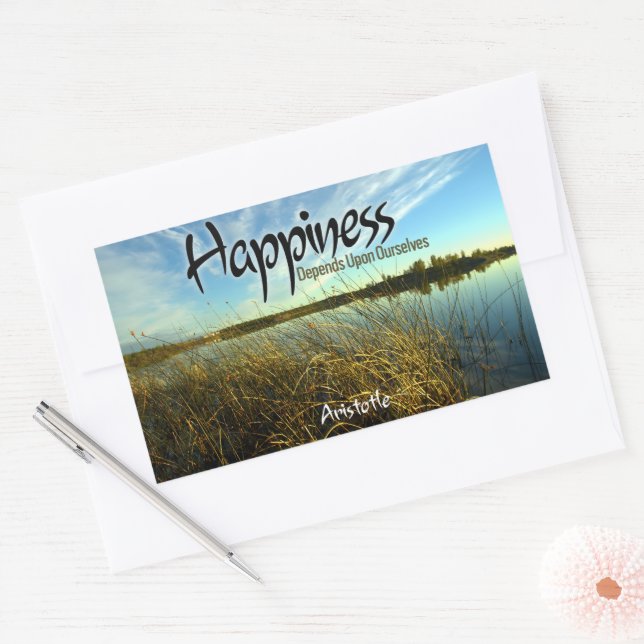 Aristotle Inspirational Quote "Happiness" Rectangular Sticker (Envelope)