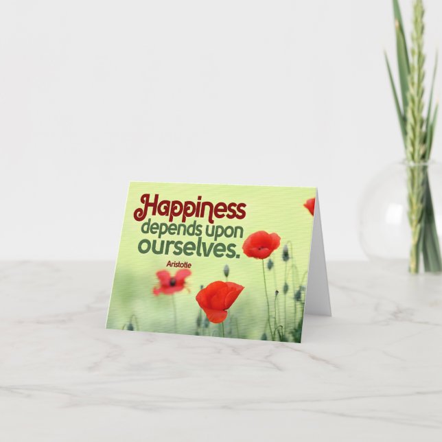 Aristotle Inspirational Quote "Happiness" Thank You Card (Front)