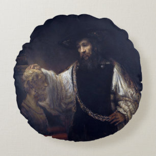 Aristotle with a Bust of Homer by Rembrandt Round Cushion