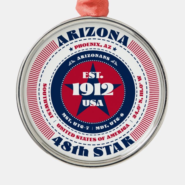 Arizona 48th State Christmas Ornament (Front)