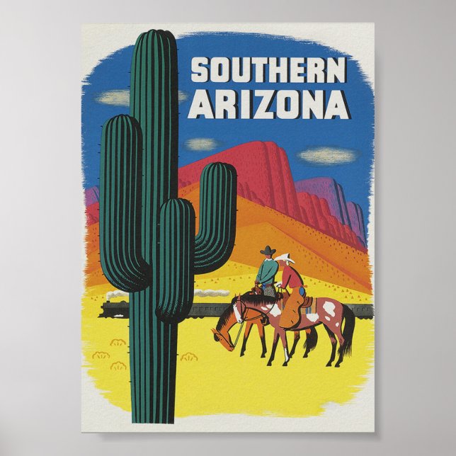 Arizona Boho Cactus Vintage Travel Poster (Front)