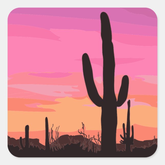 Arizona Cactus Sunset Square Sticker (Front)