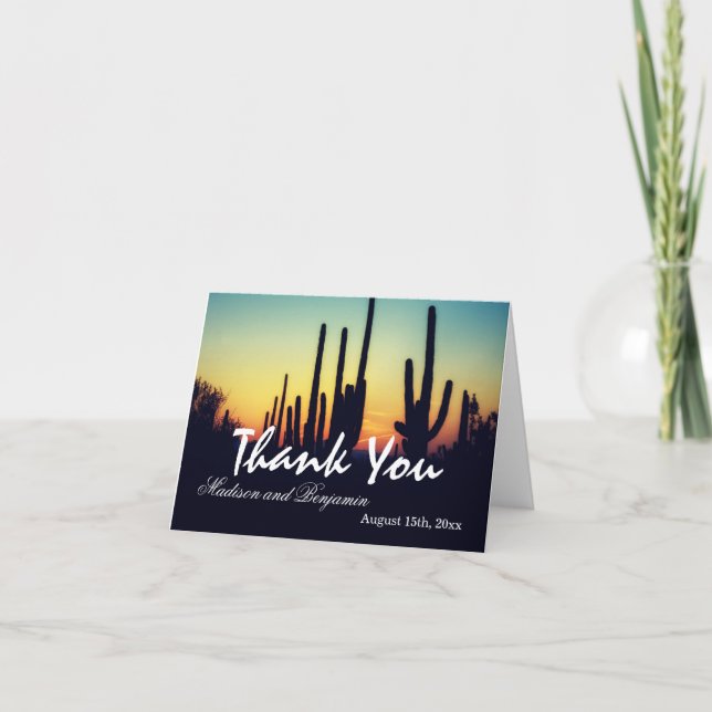 Arizona Cactus Sunset Wedding Thank You Cards (Front)