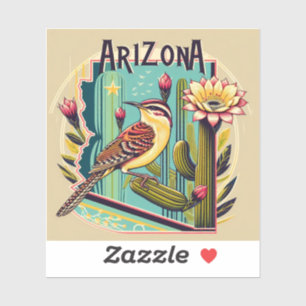 Arizona Cactus Wren and State Flower Art Deco
