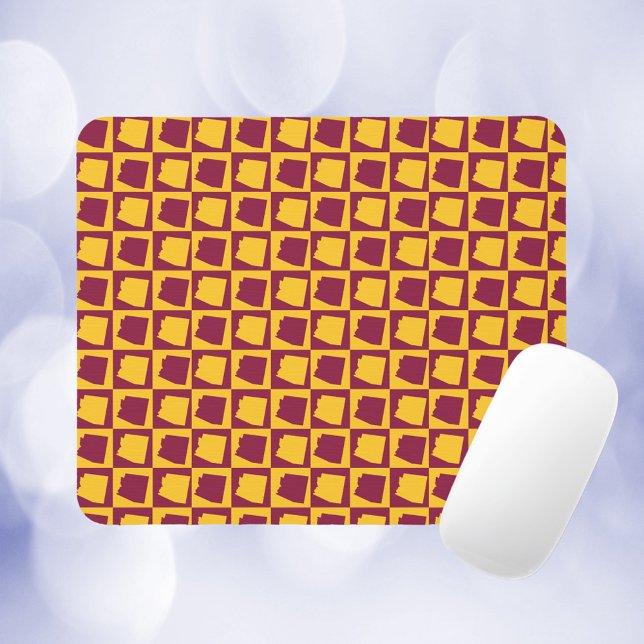 Arizona Checkered Maroon and Gold Pattern Mouse Mat (A mousepad with a maroon and gold pattern featuring the US state of Arizona.)