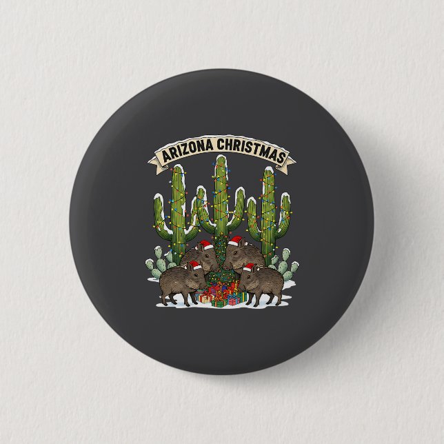 Arizona Christmas Javelina Family Desert Saguaros  6 Cm Round Badge (Front)