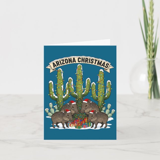 Arizona Christmas Javelina Family Desert Saguaros  Card (Front)