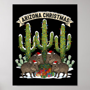 Arizona Christmas Javelina Family Desert Saguaros Poster