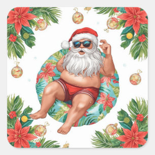 Arizona Christmas themed with Santa Pool party Square Sticker