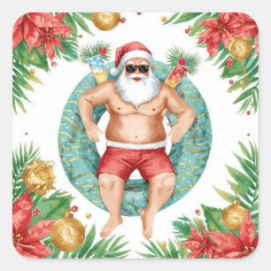Arizona Christmas themed with Santa Pool party Square Sticker