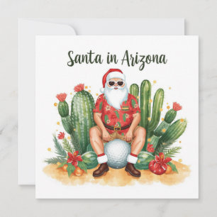 Arizona Christmas with Santa Claus on golf ball Holiday Card