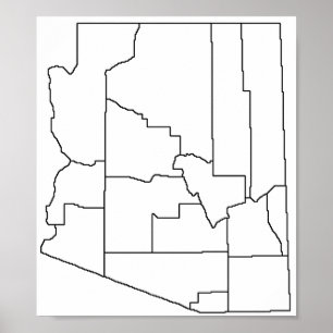 Arizona Counties Blank Outline Map Poster
