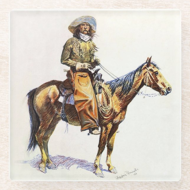 Arizona Cowboy Western Art by Frederic Remington Glass Coaster (Front)