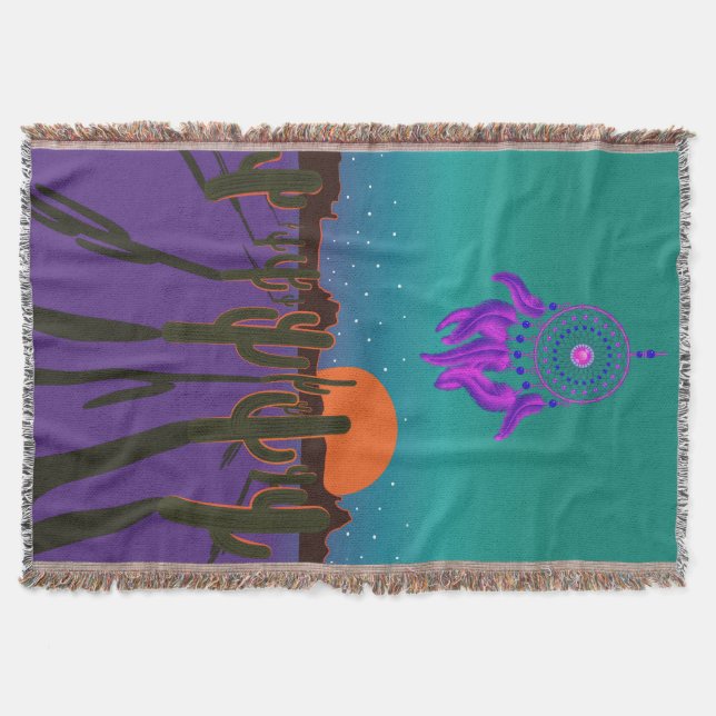 Arizona Desert at Night with Purple Dream Catcher Throw Blanket (Front)