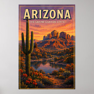 Arizona Desert Cactus Mountain Sunset Views Poster
