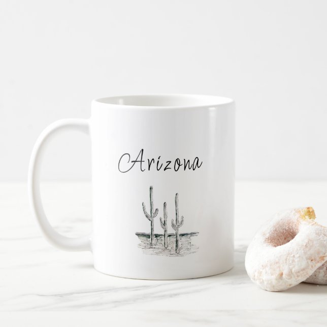 Arizona Desert Cactus Southwest Black White Coffee Mug (With Donut)