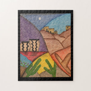 Arizona Desert Cactus Southwest Folk Art Jigsaw Puzzle