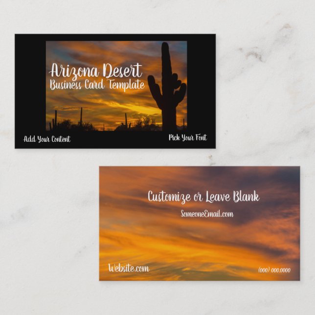 Arizona Desert Cactus Sunset Business Card (Front/Back)