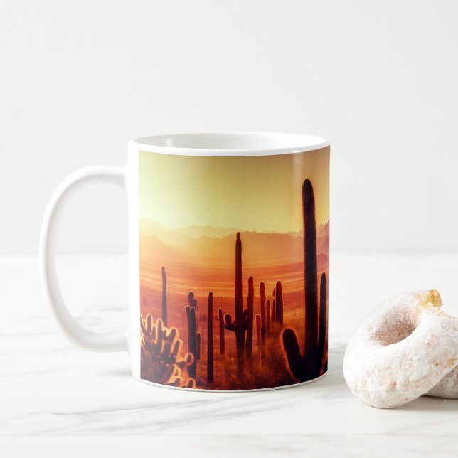 Arizona Desert cactus sunset Coffee Mug (With Donut)