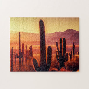 Arizona Desert cactus sunset Jigsaw Puzzle