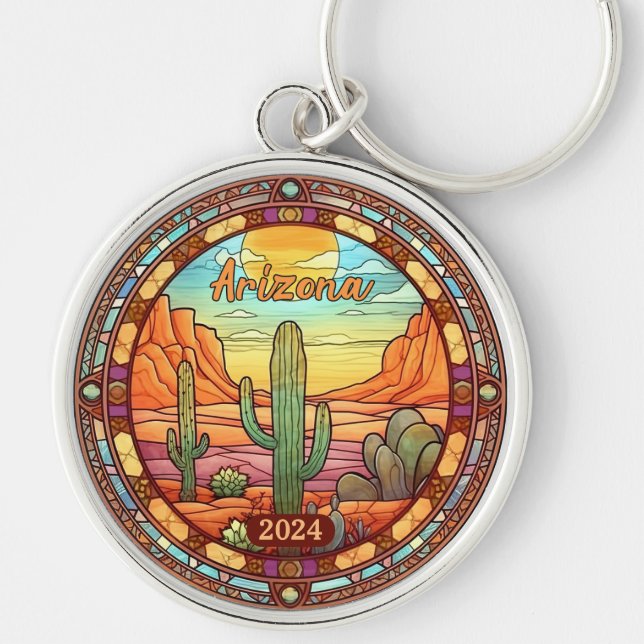 Arizona Desert Cactus Watercolor Key Ring (Front)