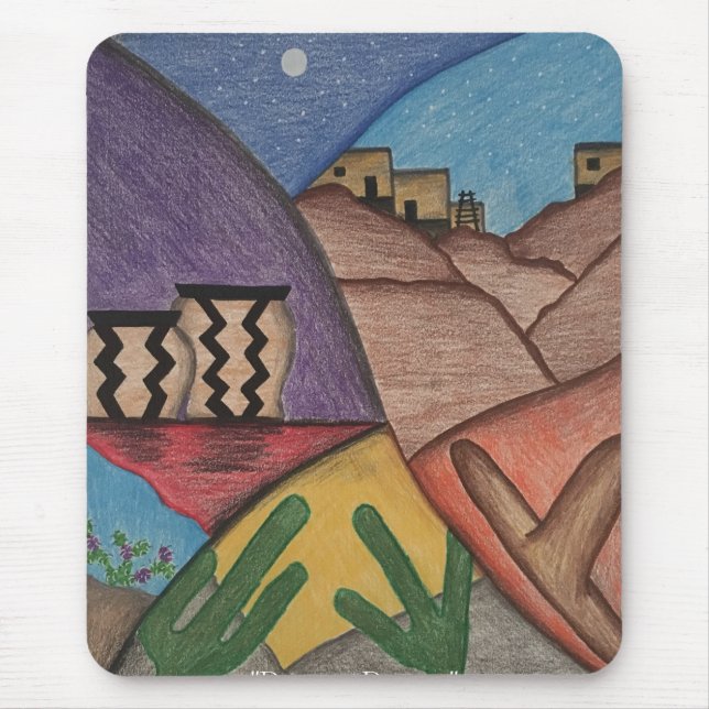 Arizona Desert Folk Art Cactus Southwest Mouse Mat (Front)