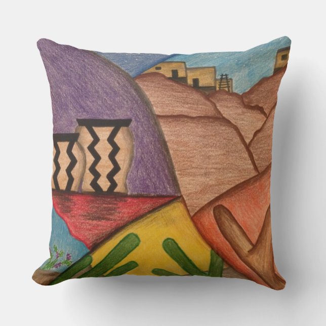 Arizona Desert Folk Art Colourful Throw Pillow (Front)