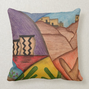Arizona Desert Folk Art Southwest Throw Pillow